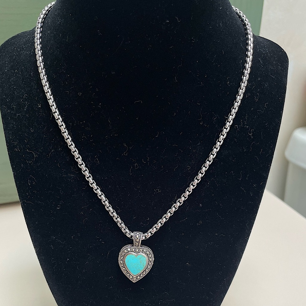 Turquoise & Marcasite Heart Necklace